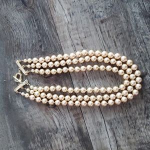 Gold pearl triple-strand necklace
